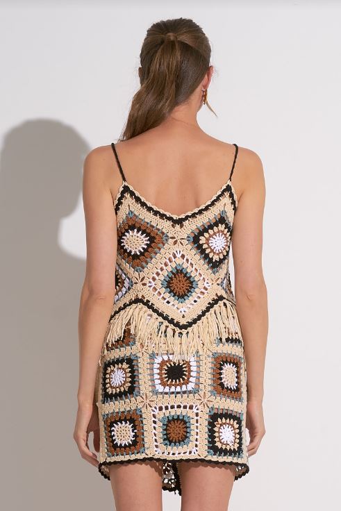 Fringe tank top in natural multi back view