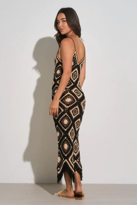 Crochet tank maxi dress in black back view