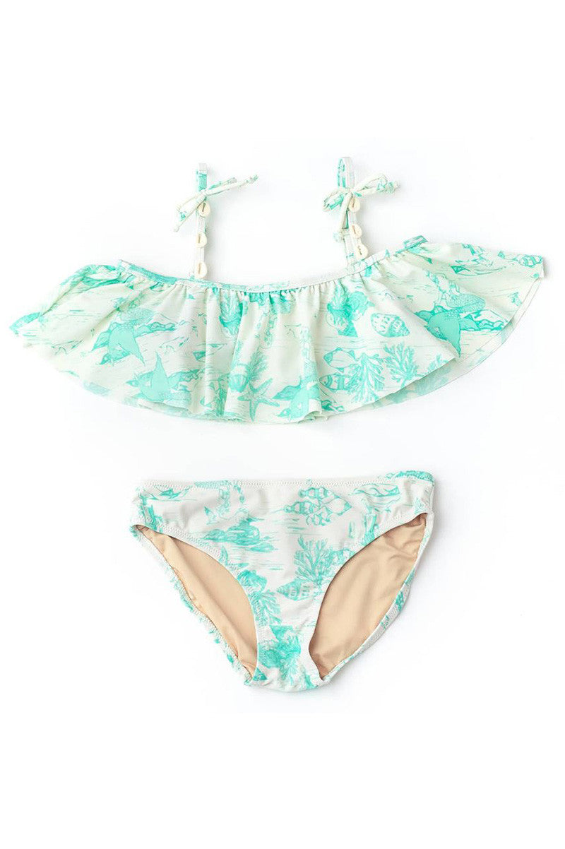 Shell off shoulder bikini set in mermaid toile front view