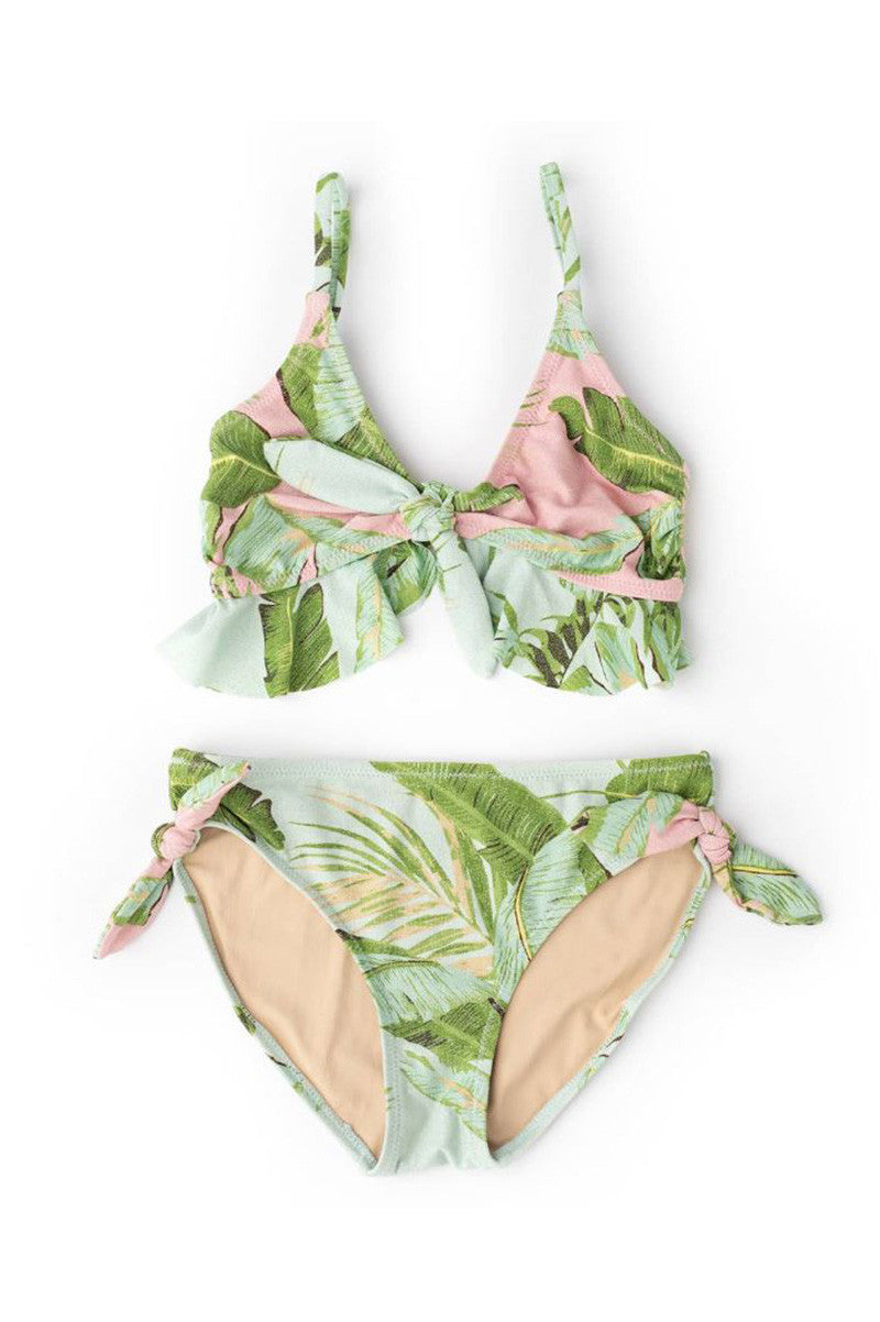 Shimmer ruffle bikini in cabana palms front view