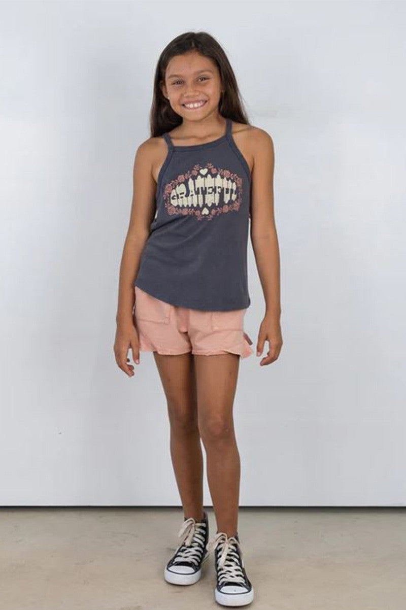 GRATEFUL RACER BACK TANK , MINERAL BLACK, FRNT VIEW