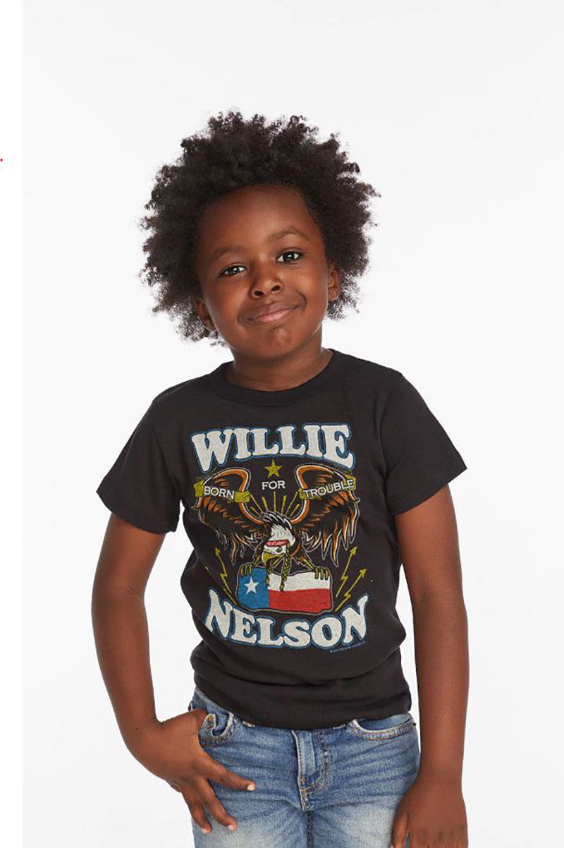Willie Nelson born trouble tee in black front view