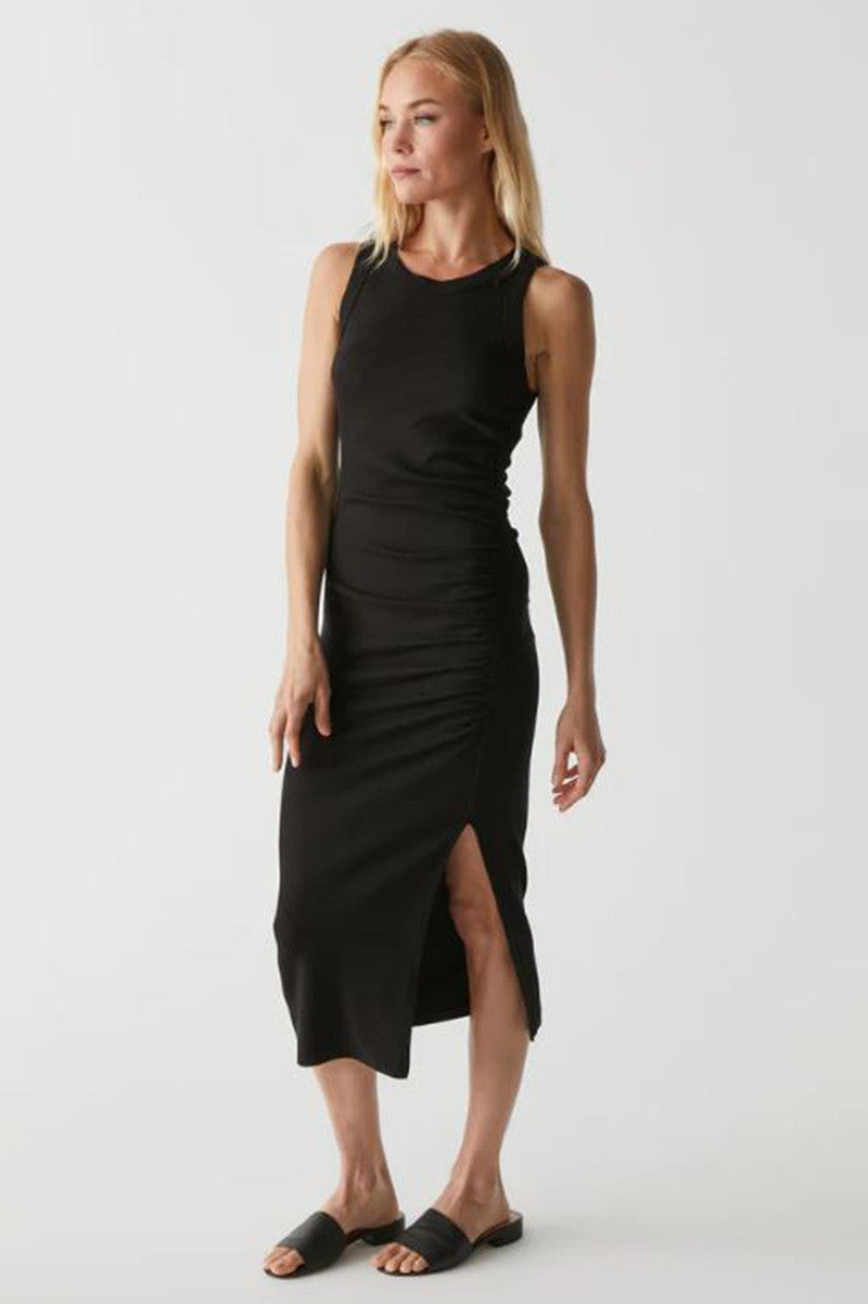 Tala sleeveless shirred seam midi dress in black front view