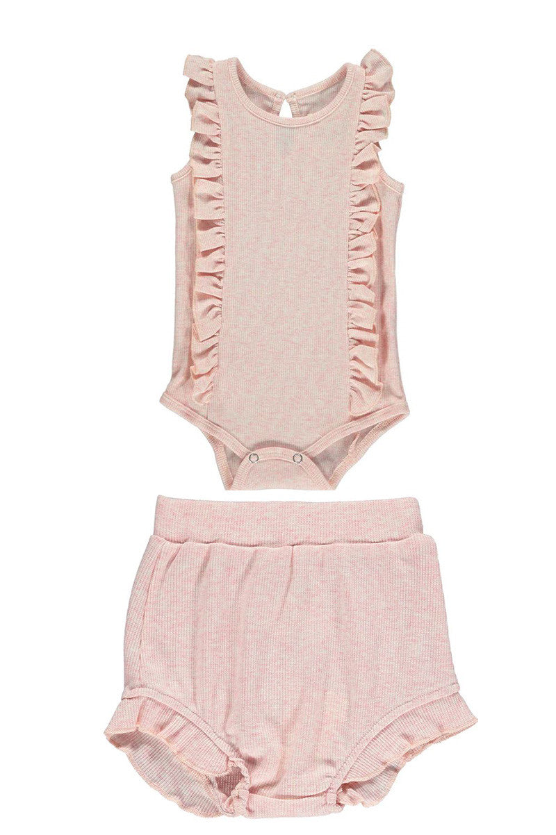 Aralyn bloomer with onesie in pink front view