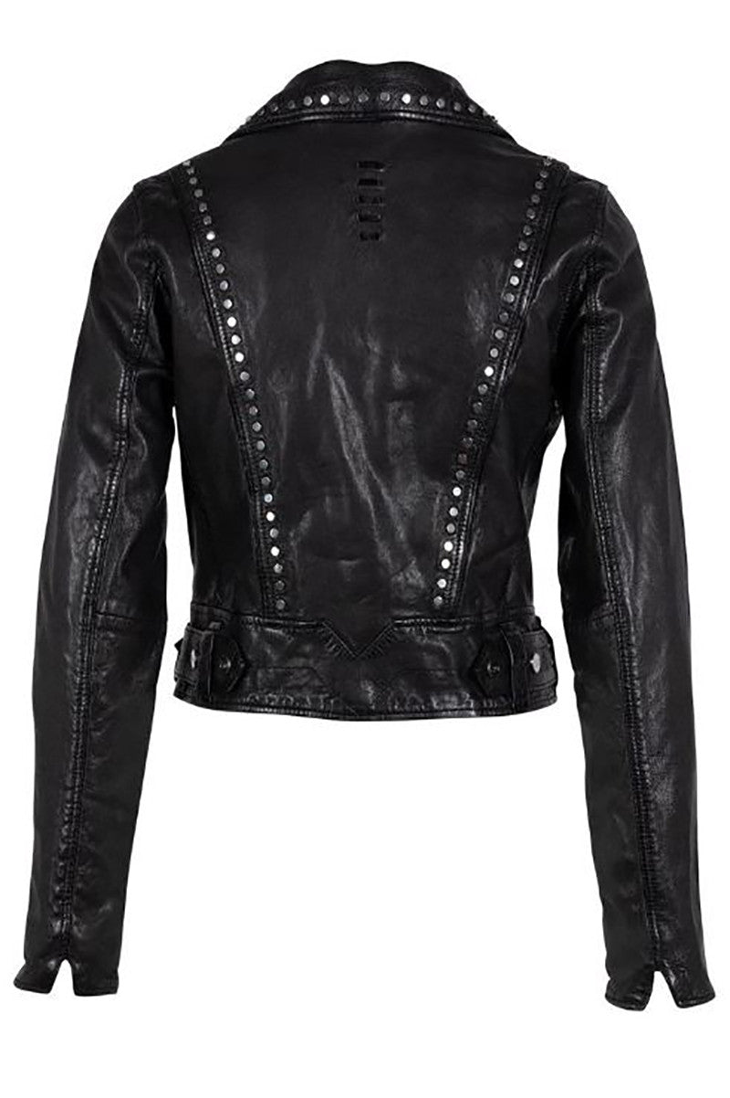 Medicine dip washed vegan jacket in black back view