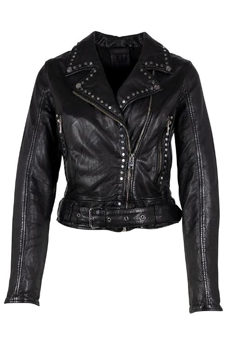 Medicine dip washed vegan jacket in black front view