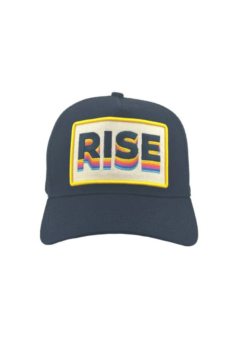 Rise trucker hat in navy front view