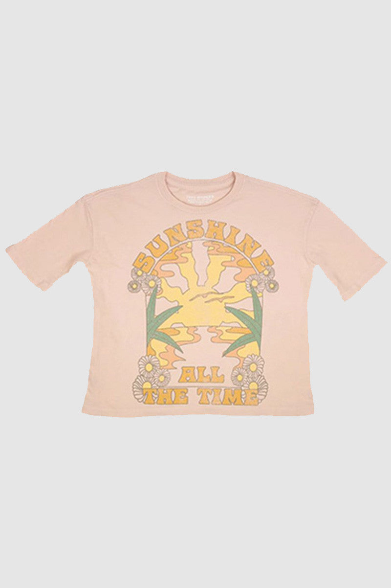 SNSHNE All The Time Super Tee in faded pink with 'Sunshine' front graphic