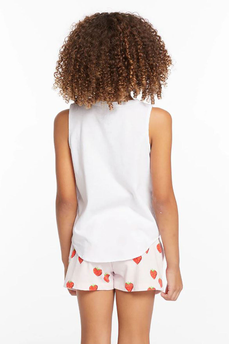 kids strawberry heart shirt back, white