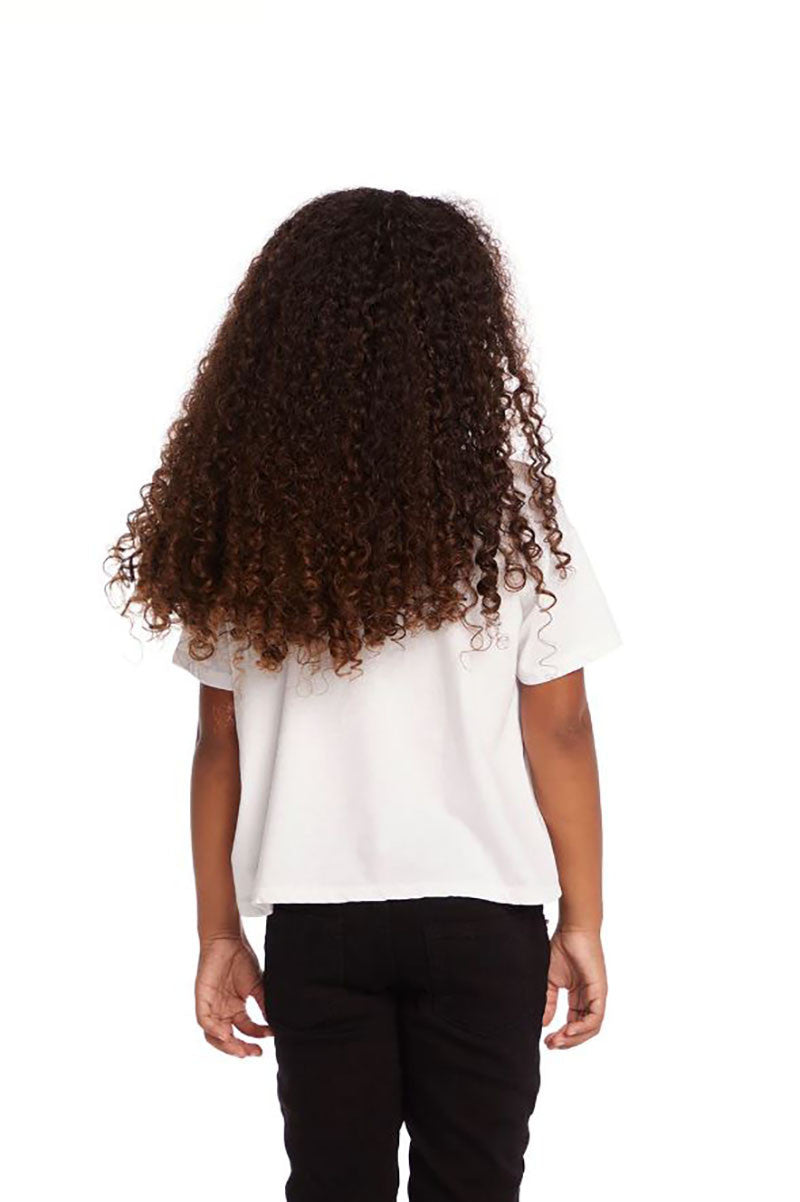 girls farmers market vintage tee back, white