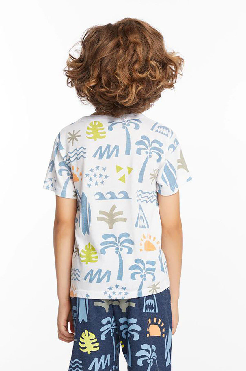 boys surfs up beach shirt, back, white