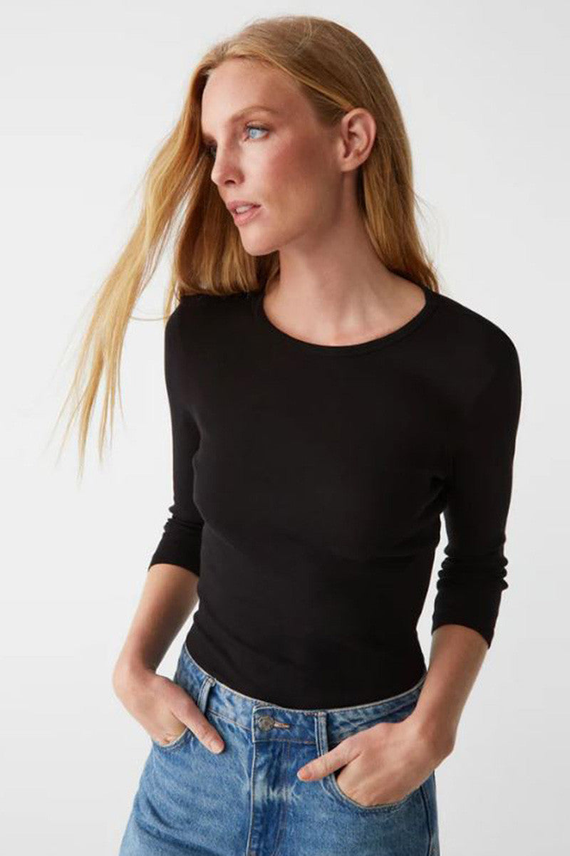 Dakota 3/4 sleeve tee in black front view