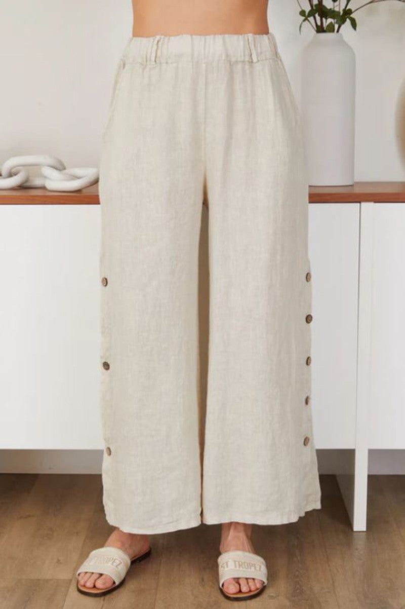 Linen Palazzo pant in beige front view