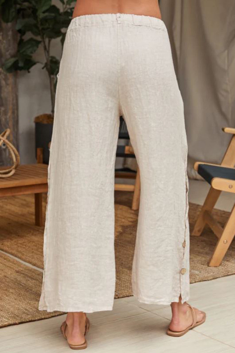 Linen Palazzo pant in beige back view