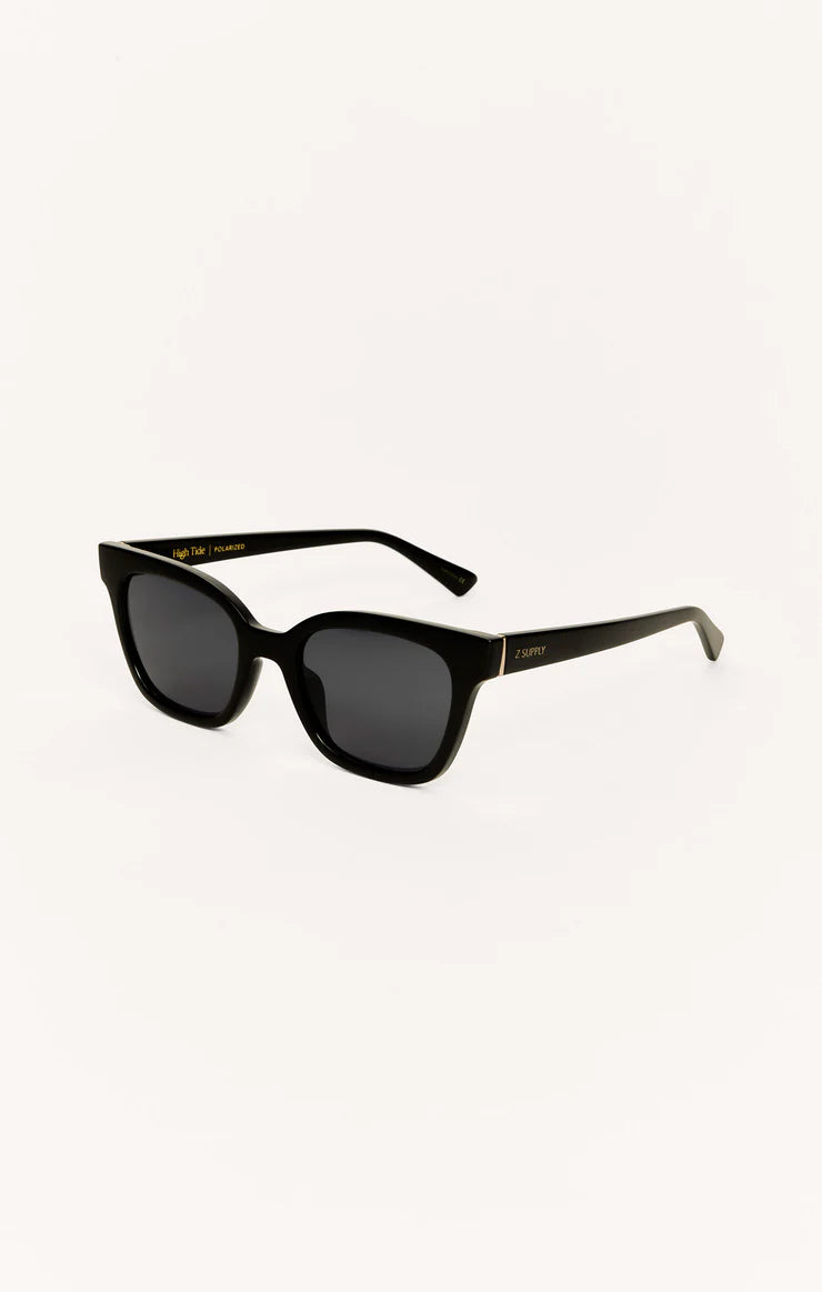 High tide polarized sunglasses in polished black grey lens side view