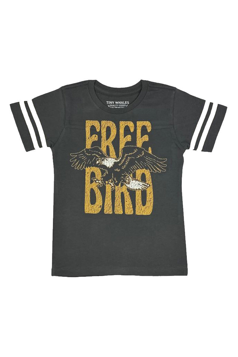 free bird football tee in black/natural