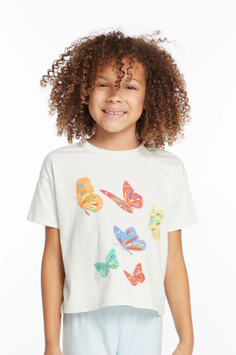 Butterflies jersey isla tee in AQUA GLASS front view