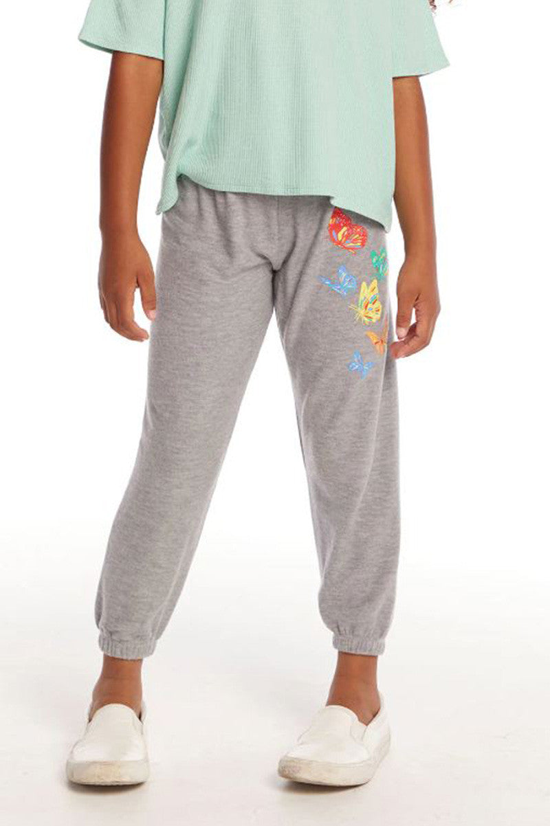 Butterflies slim slouchy pant in HEATHER GREY front view