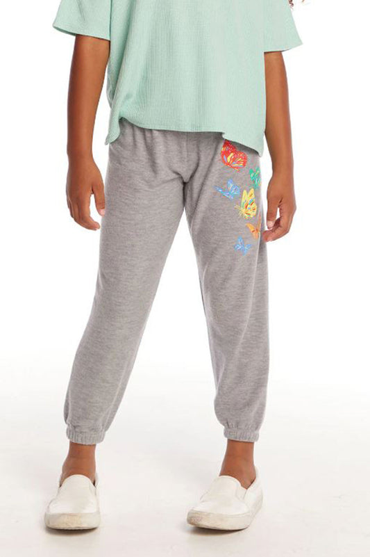 Butterflies slim slouchy pant in HEATHER GREY front view