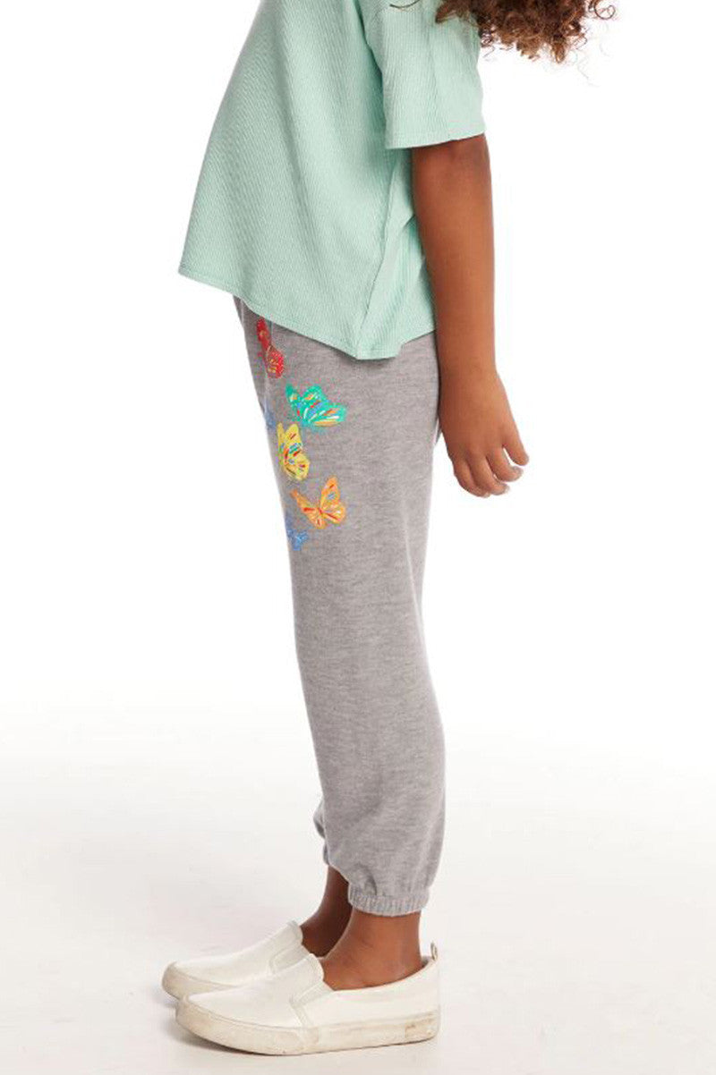 Butterflies slim slouchy pant in HEATHER GREY side view