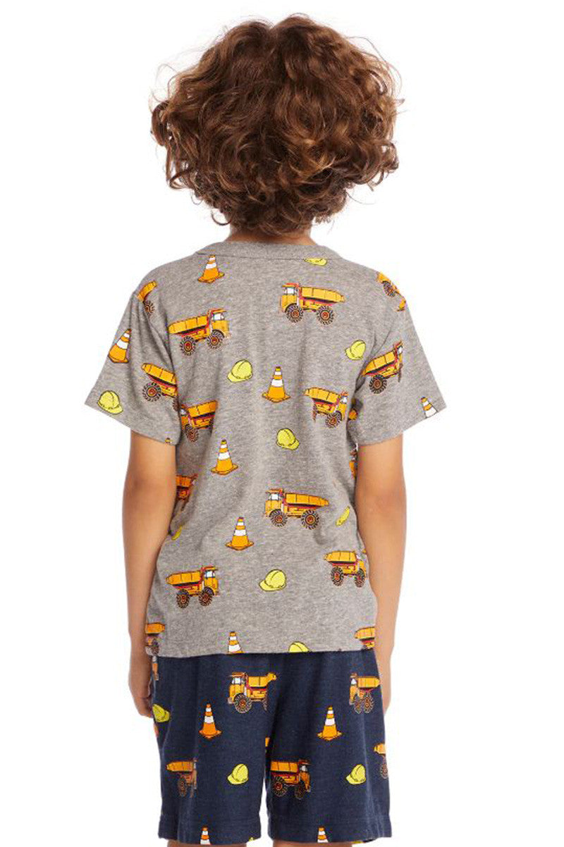 Construction zone tee in STREAKY GREY back view