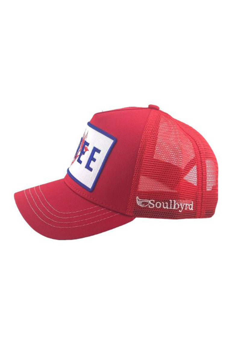 Free trucker in cherry red side view