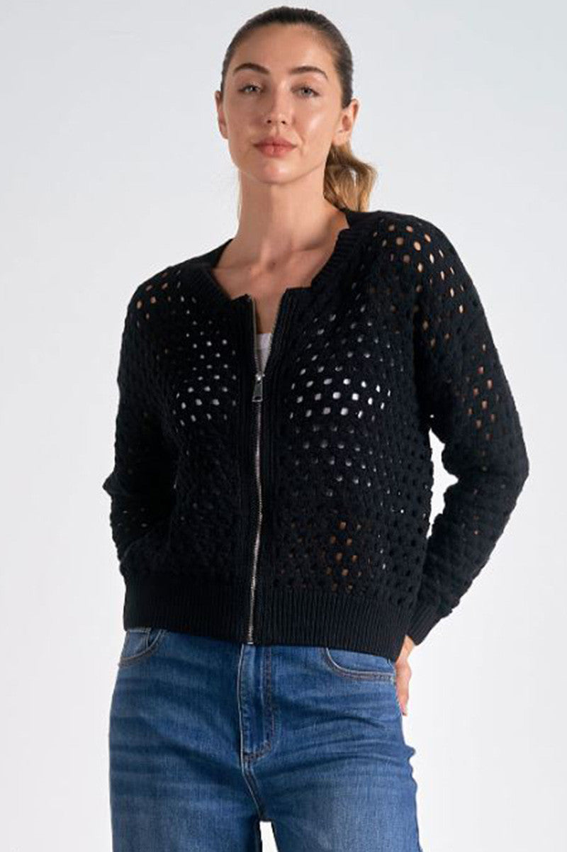 Aster sweater cardigan in black front view