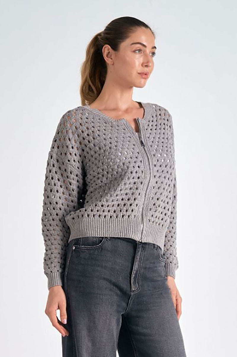 Aster sweater cardigan in light grey front view