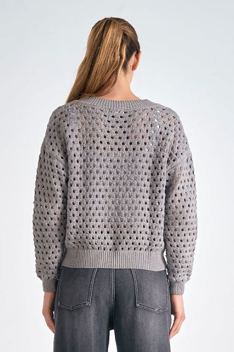 Aster sweater cardigan in light grey back view