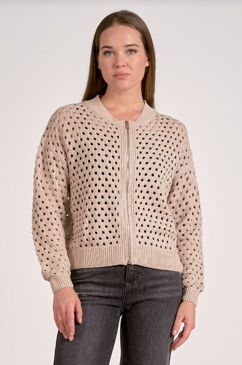 Cardigan zip up sweater in stone front view