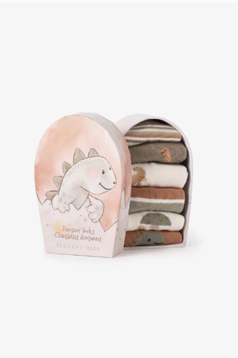 Non slip baby socks 6pcs in dinosaur gift box