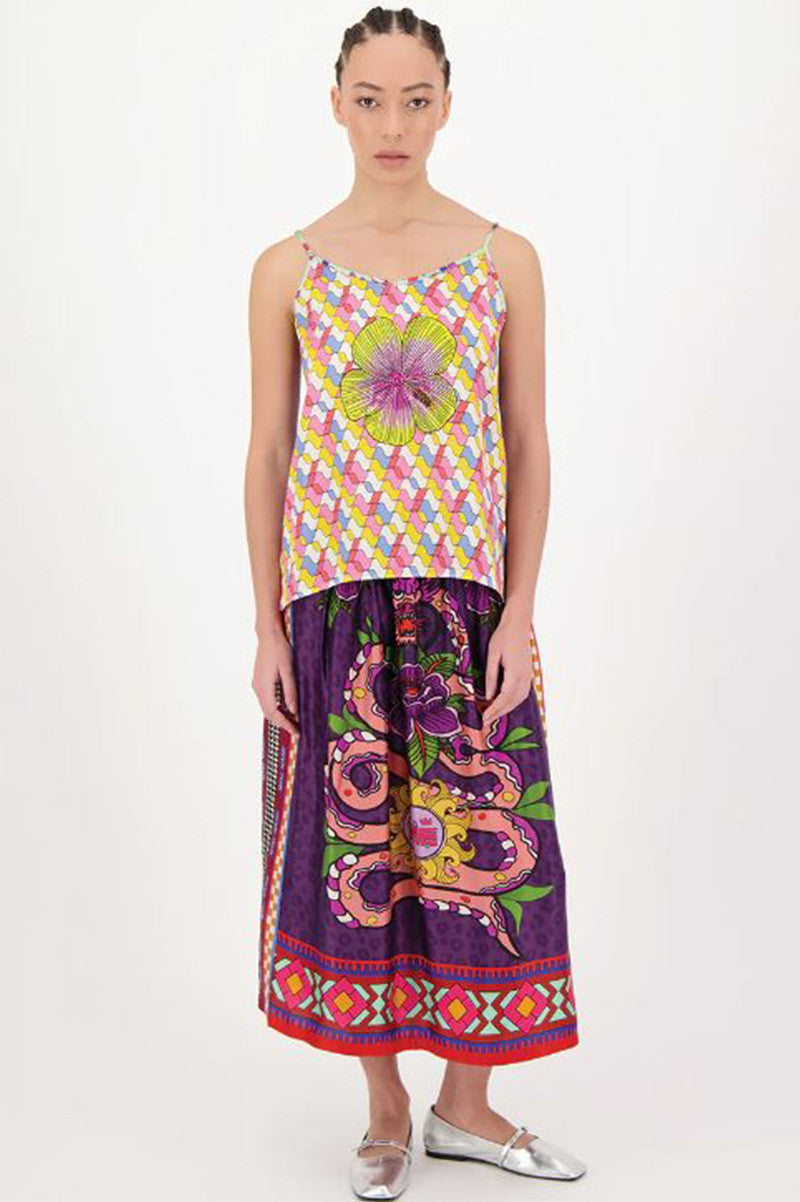 vanessa printed dragon midi skirt front view