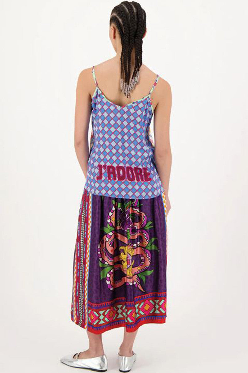 vanessa printed dragon midi skirt back view