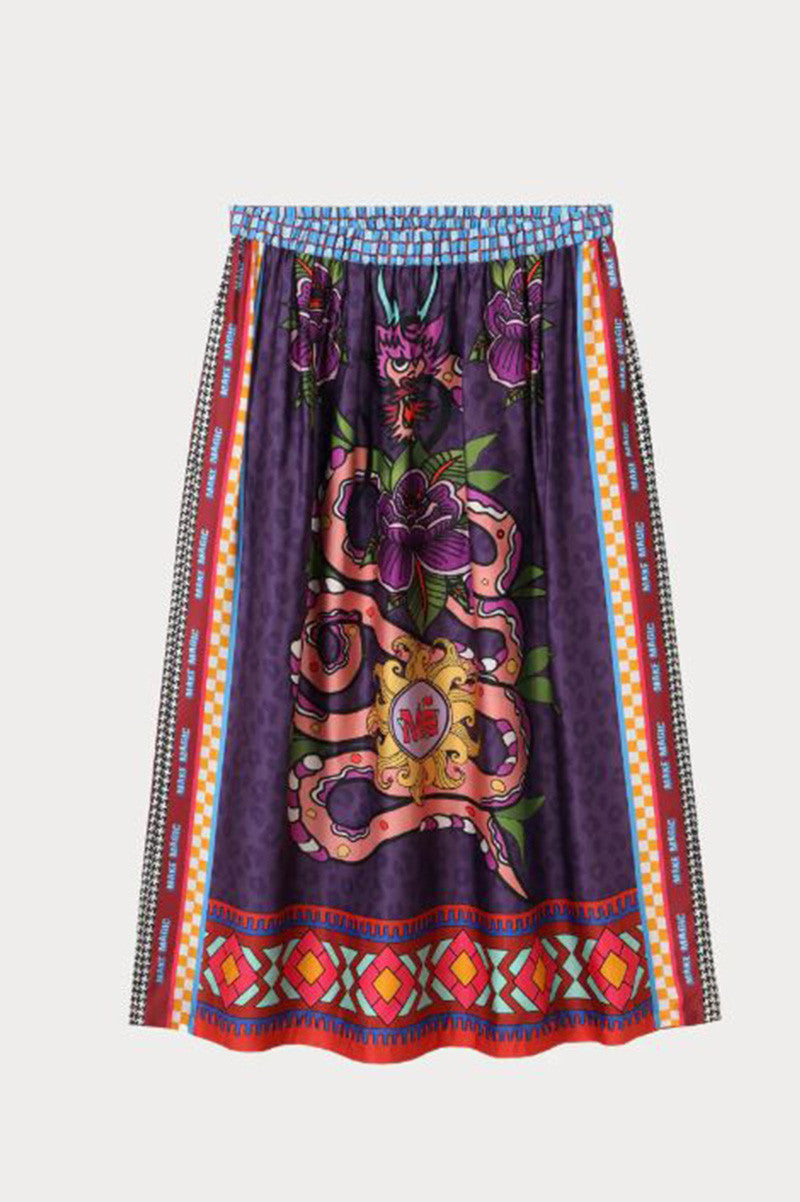 vanessa printed dragon midi skirt