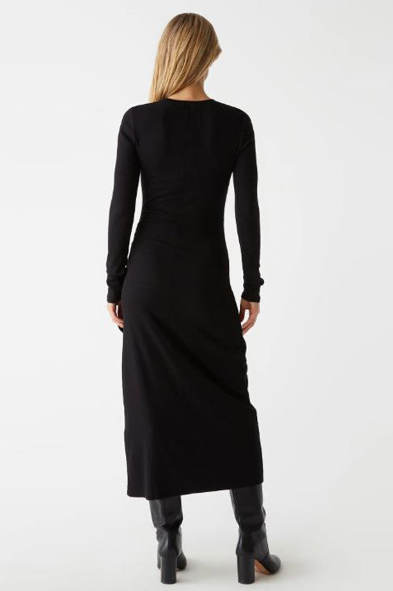 yessenia faux wrap midi dress in black back view