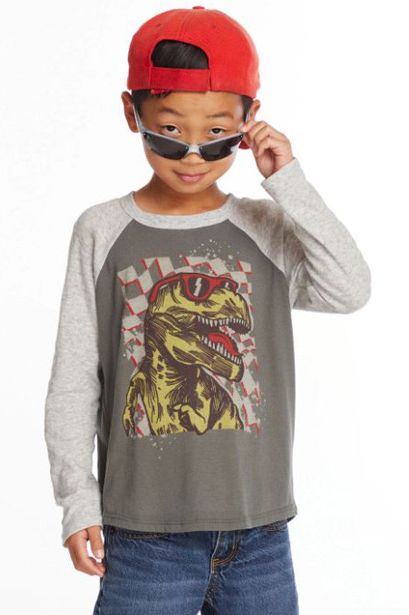 cool dino long sleeve tee in safari front view