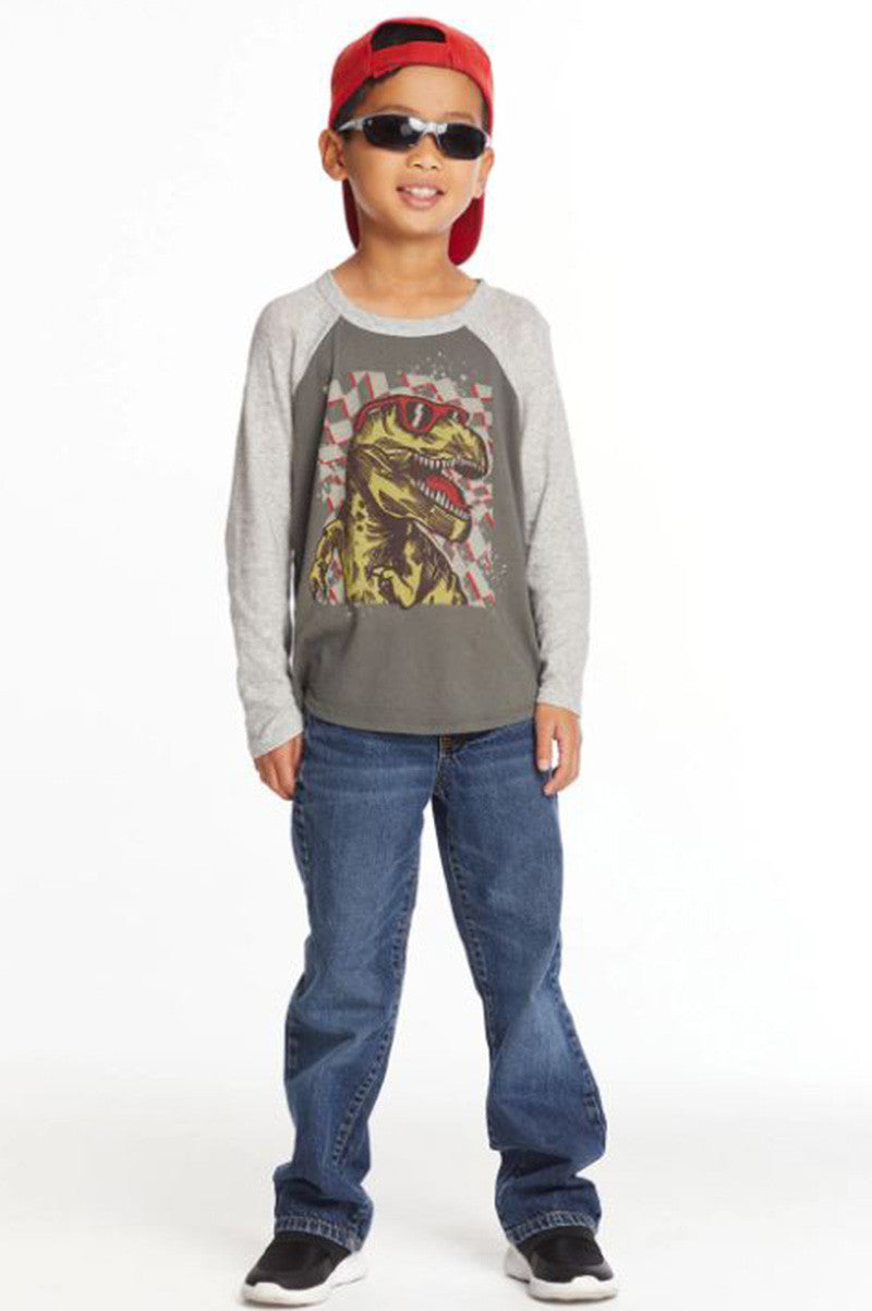 cool dino long sleeve tee in safari style view