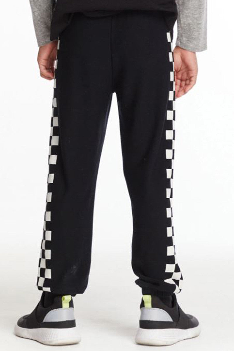checkered pants in true black back view