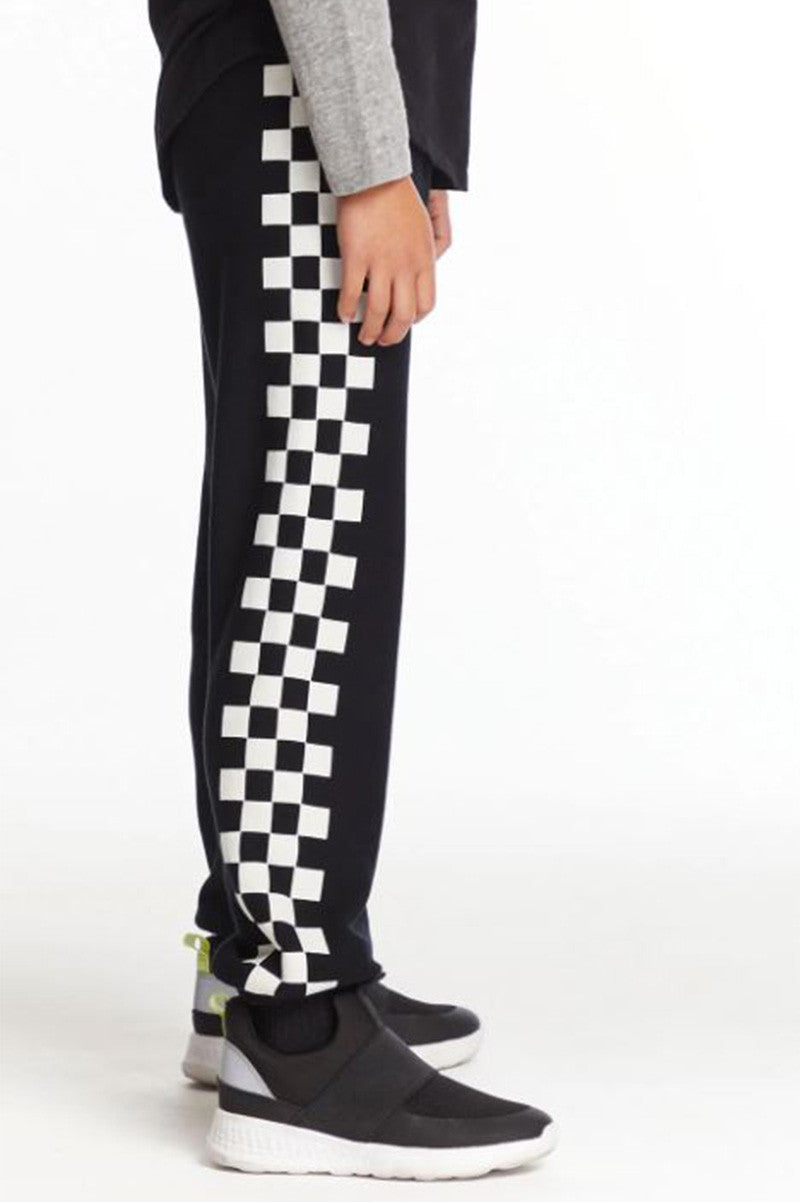checkered pants in true black side view