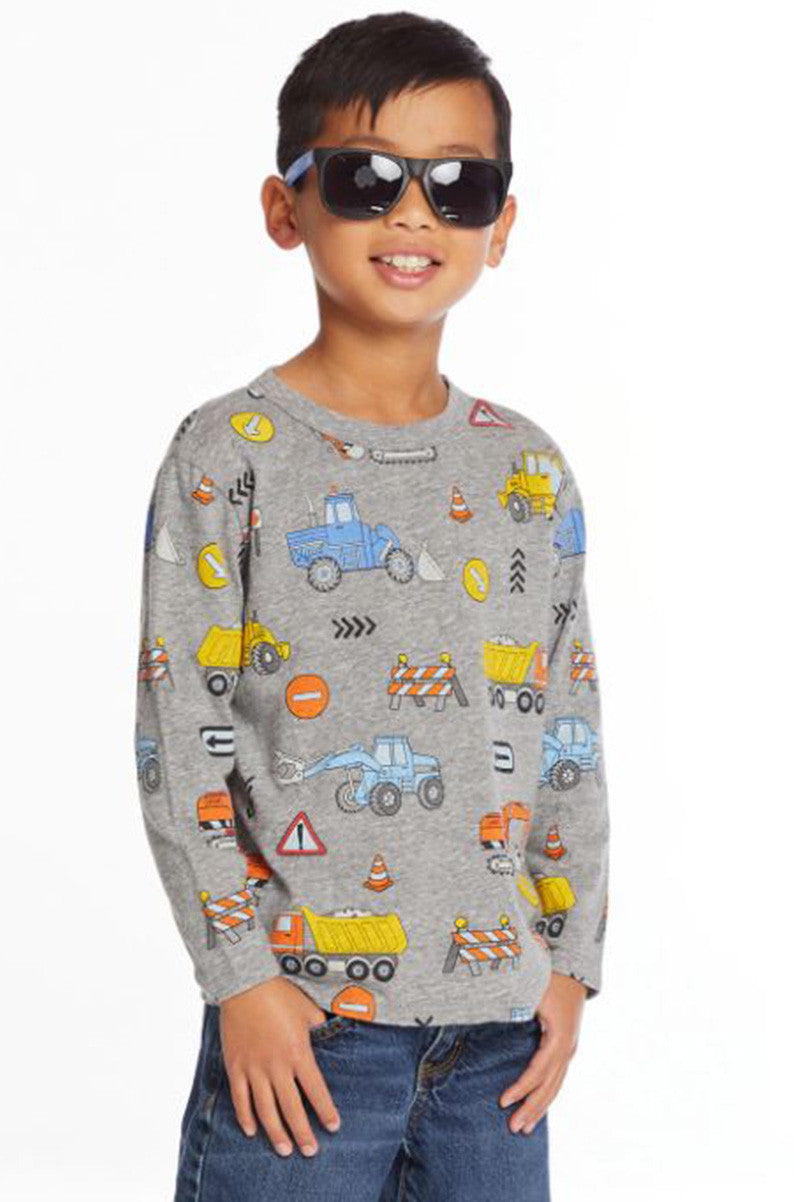 construction zone long sleeve tee in streaky gray front view