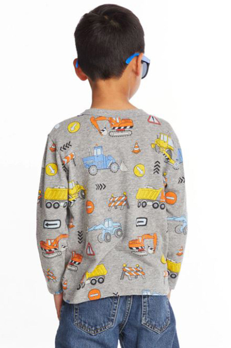 construction zone long sleeve tee in streaky gray back view