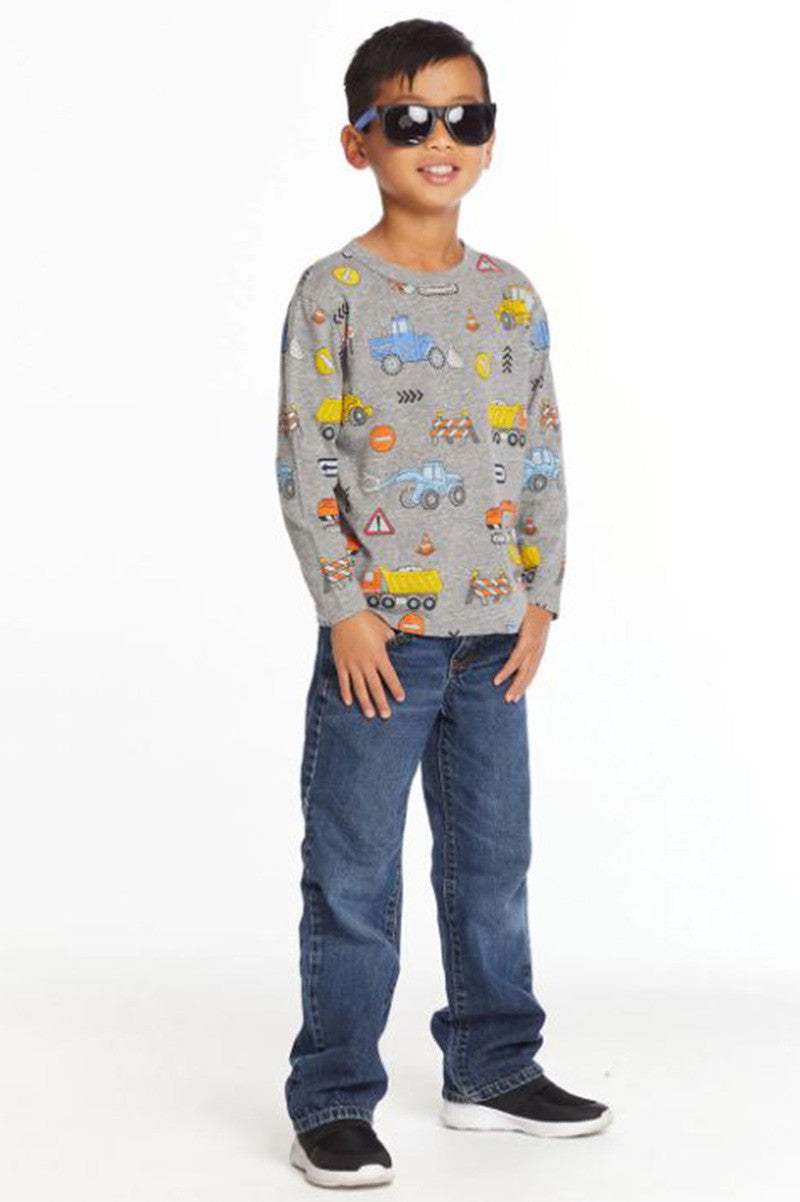 construction zone long sleeve tee in streaky gray style view