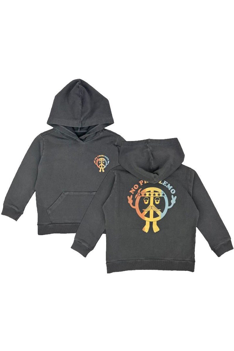 no problemo hoodie in mineral black front and back flat view