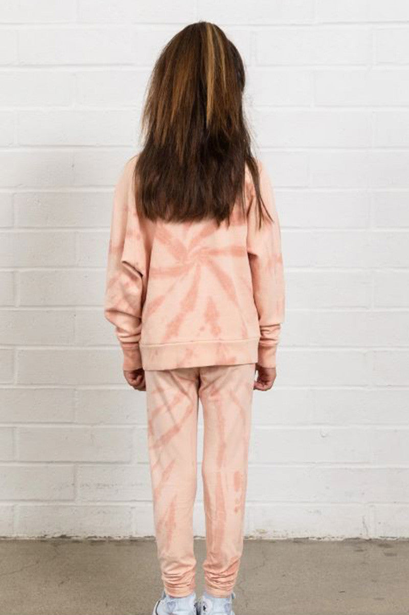 flower child leggings in faded pink/rose tie dye back view