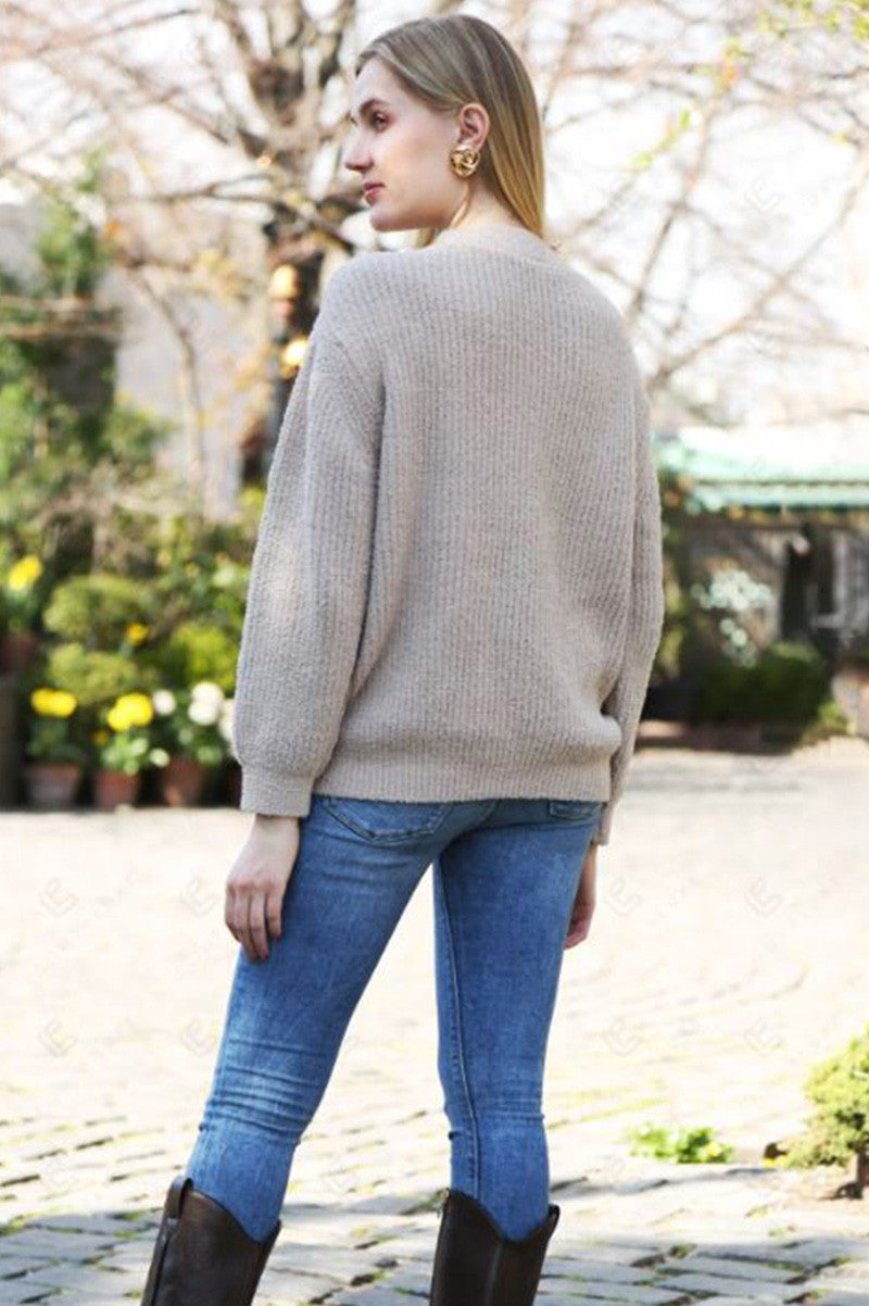 SOFT RIBBED SWEATER in beige back view