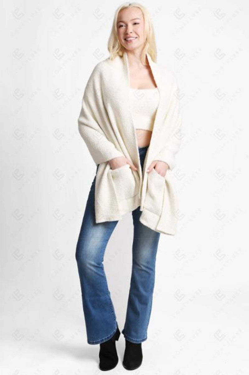 OPEN SHAWL CARDIGAN WITH POCKETS