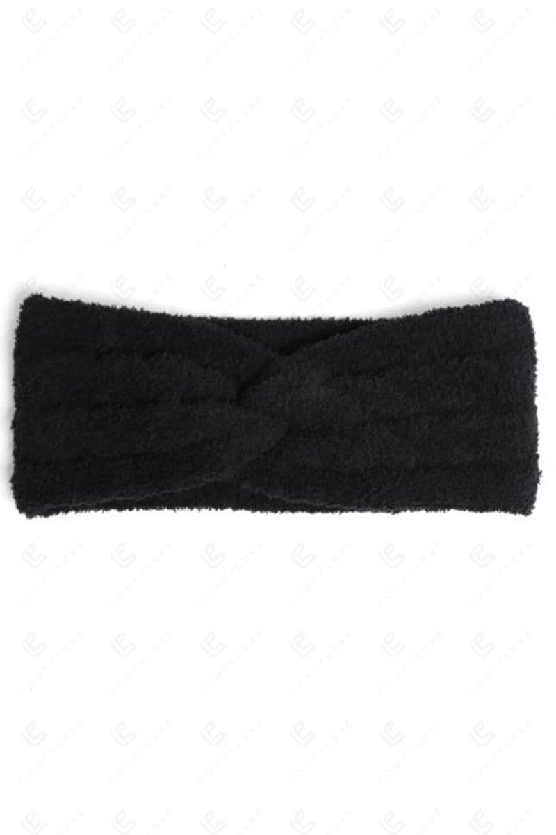 SOFT TWIST KNIT RIBBED HEADBAND in black