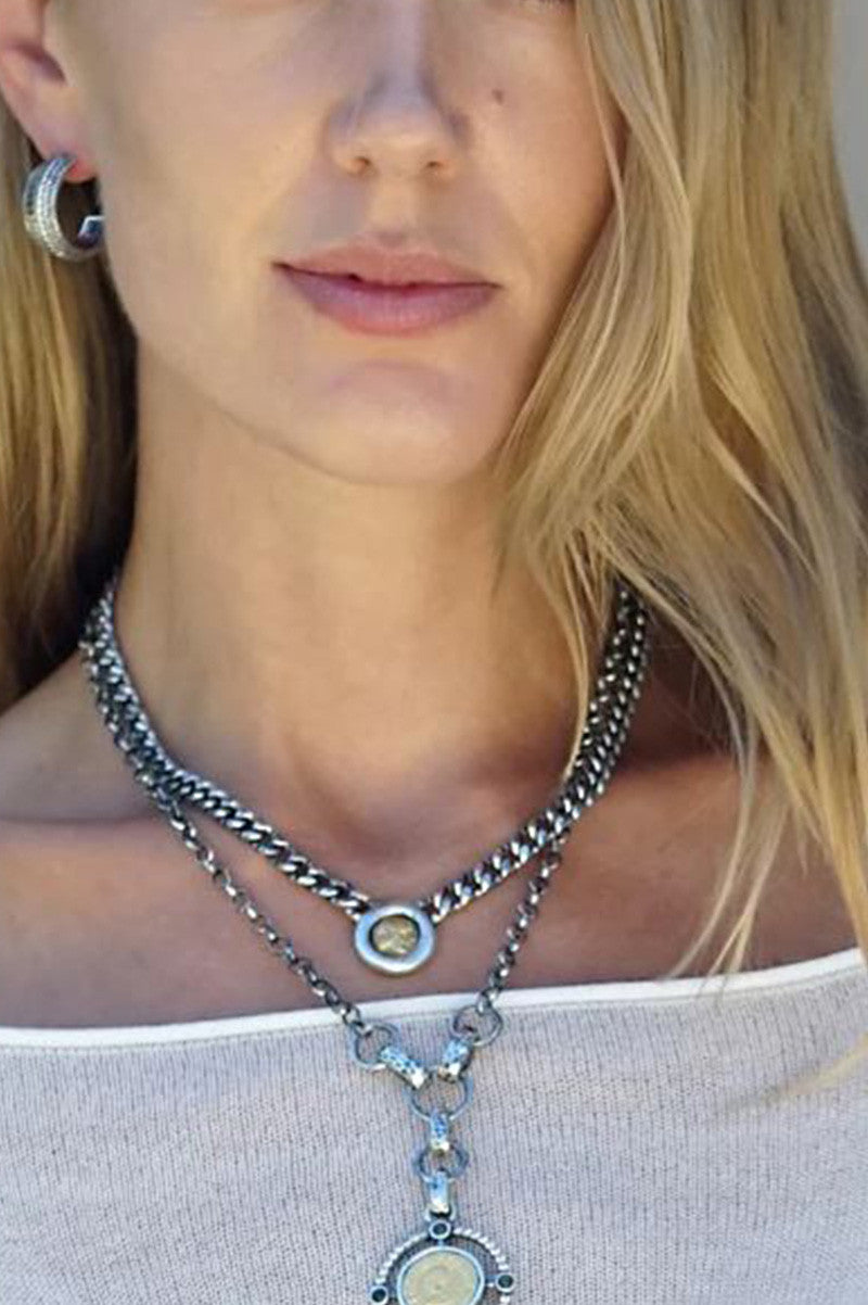 OLENA COIN NECKLACE in vintage silver/g