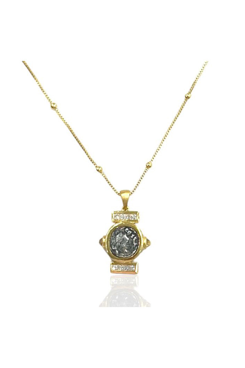 LEON COIN NECKLACE in gold/vintage silver/clear