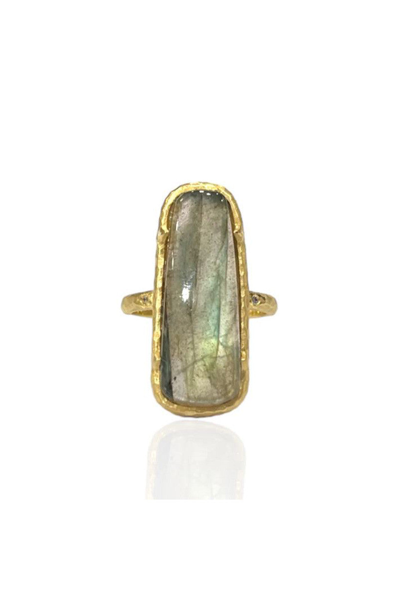 BORA RING labradorite-gold/clear front view